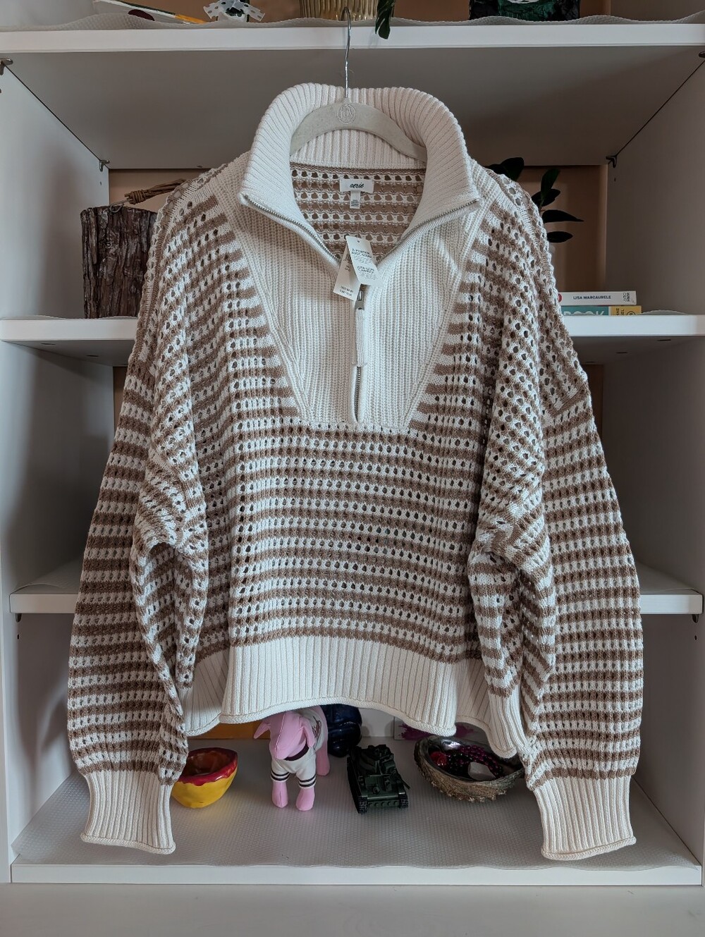Aerie Crochet Quarter Zip Sweater